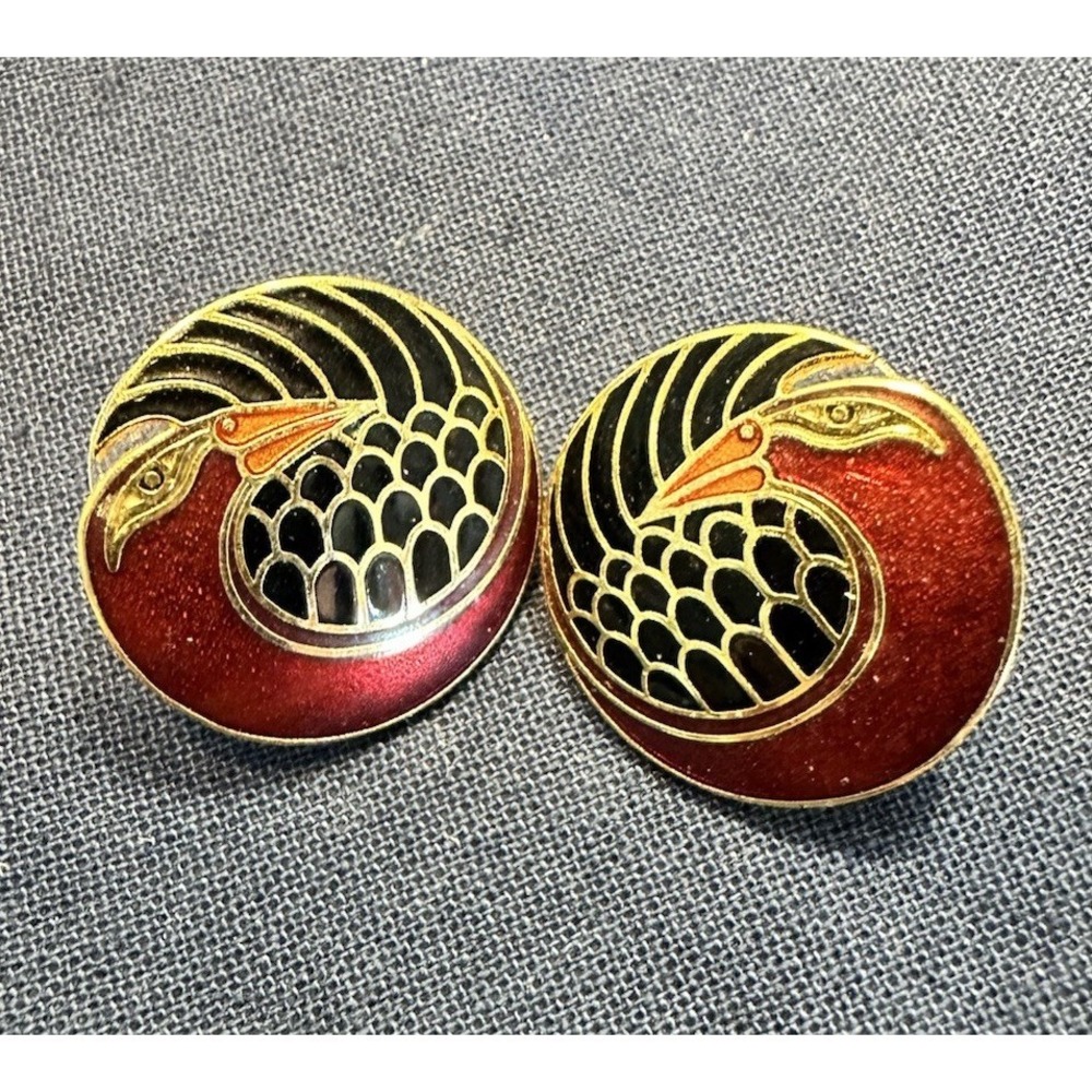 Laurel Burch Red Mynah Bird Pierced Post Earrings Signed